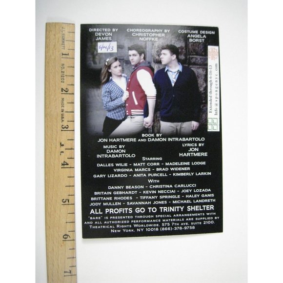 Bare Program 2013 York Theatre Off Broadway Hartmere Intrabartolo Devon Show - Picture 3 of 7